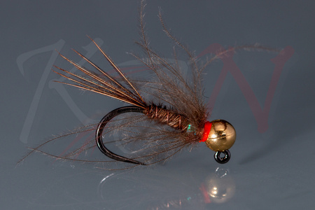 Pheasant tail jig nymph with CDC hackle - gold tungsten bead - NJ28 #14